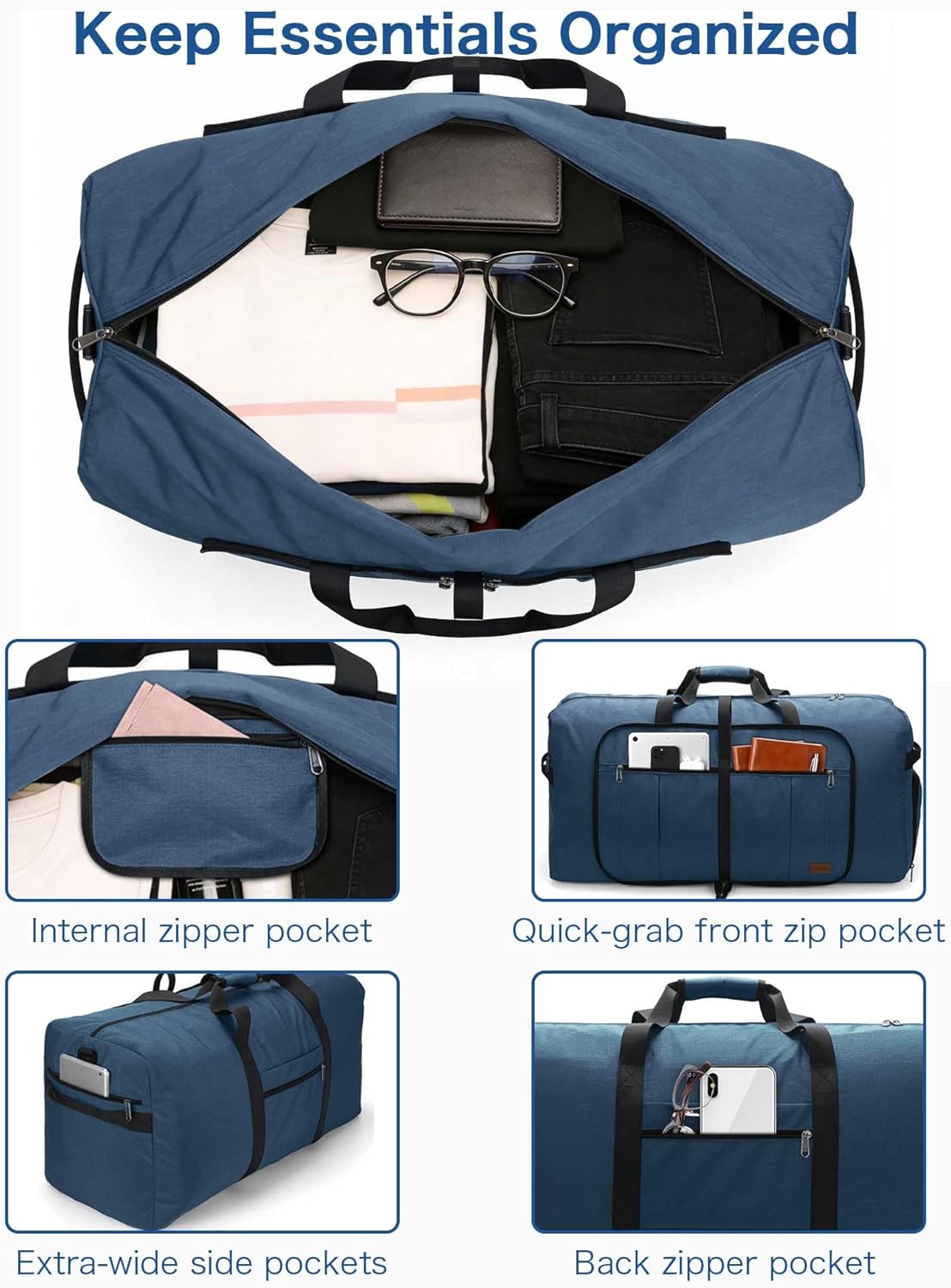 80L EXTRA LARGE Duffle Bag for Travel, 26" Foldable Travel Duffel Bag with Shoe Compartment for Men Women, Waterproof & Tear Resistant (Black, EXTRA LARGE, 80L)
