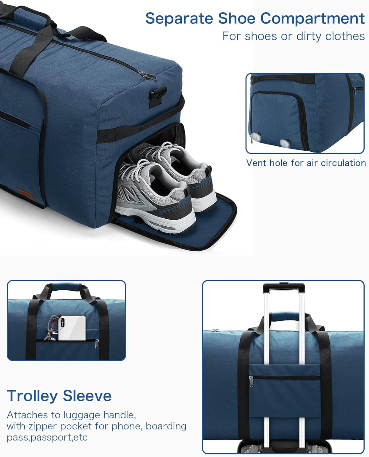 80L EXTRA LARGE Duffle Bag for Travel, 26" Foldable Travel Duffel Bag with Shoe Compartment for Men Women, Waterproof & Tear Resistant (Black, EXTRA LARGE, 80L)