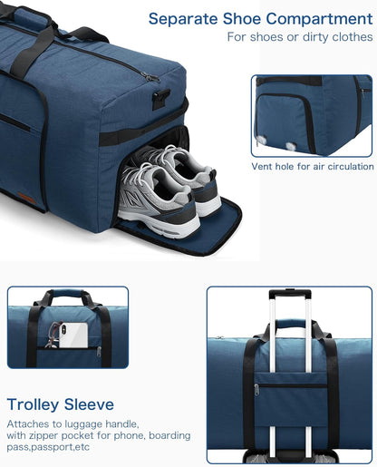 80L EXTRA LARGE Duffle Bag for Travel, 26" Foldable Travel Duffel Bag with Shoe Compartment for Men Women, Waterproof & Tear Resistant (Black, EXTRA LARGE, 80L)