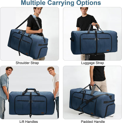 80L EXTRA LARGE Duffle Bag for Travel, 26" Foldable Travel Duffel Bag with Shoe Compartment for Men Women, Waterproof & Tear Resistant (Black, EXTRA LARGE, 80L)
