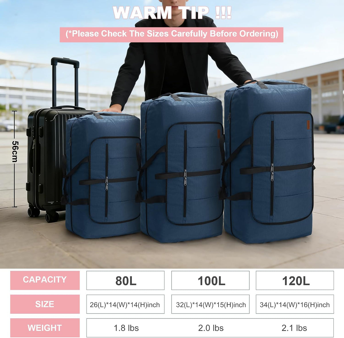 80L EXTRA LARGE Duffle Bag for Travel, 26" Foldable Travel Duffel Bag with Shoe Compartment for Men Women, Waterproof & Tear Resistant (Black, EXTRA LARGE, 80L)