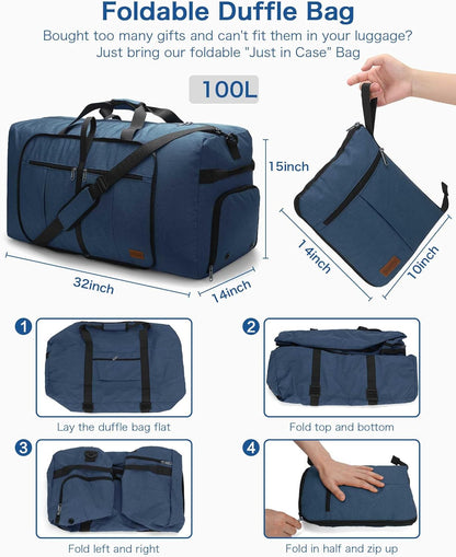 80L EXTRA LARGE Duffle Bag for Travel, 26" Foldable Travel Duffel Bag with Shoe Compartment for Men Women, Waterproof & Tear Resistant (Black, EXTRA LARGE, 80L)