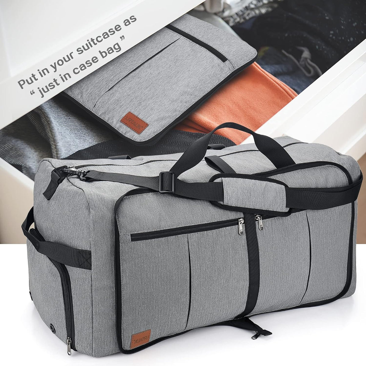 80L EXTRA LARGE Duffle Bag for Travel, 26" Foldable Travel Duffel Bag with Shoe Compartment for Men Women, Waterproof & Tear Resistant (Black, EXTRA LARGE, 80L)