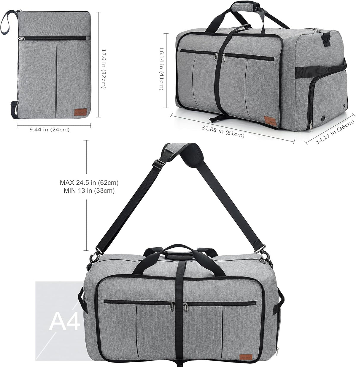 80L EXTRA LARGE Duffle Bag for Travel, 26" Foldable Travel Duffel Bag with Shoe Compartment for Men Women, Waterproof & Tear Resistant (Black, EXTRA LARGE, 80L)