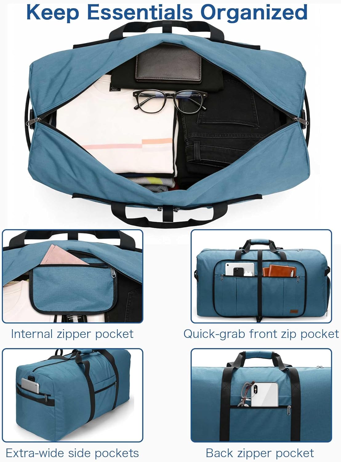 80L EXTRA LARGE Duffle Bag for Travel, 26" Foldable Travel Duffel Bag with Shoe Compartment for Men Women, Waterproof & Tear Resistant (Black, EXTRA LARGE, 80L)
