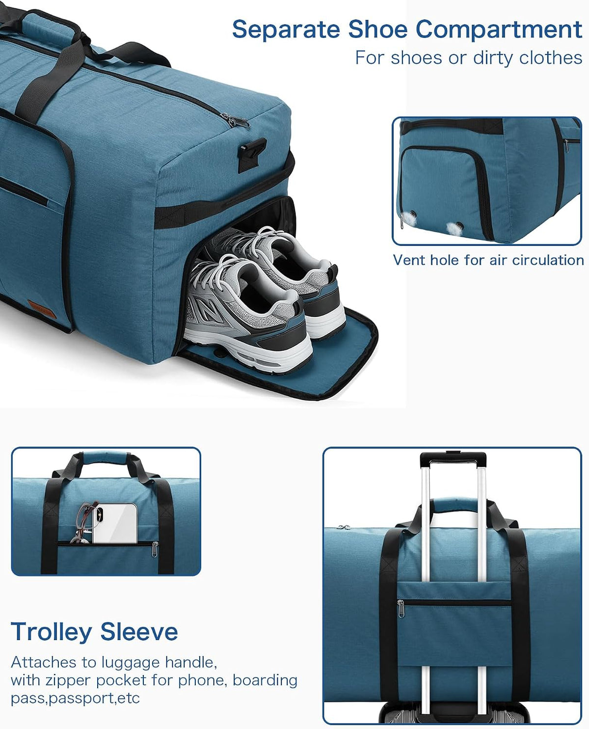 80L EXTRA LARGE Duffle Bag for Travel, 26" Foldable Travel Duffel Bag with Shoe Compartment for Men Women, Waterproof & Tear Resistant (Black, EXTRA LARGE, 80L)