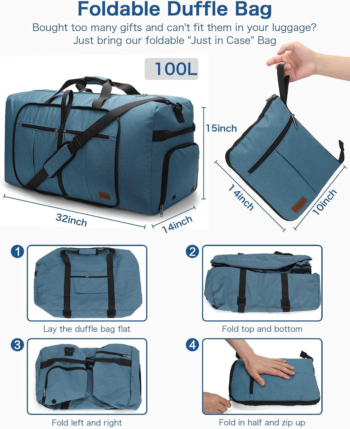80L EXTRA LARGE Duffle Bag for Travel, 26" Foldable Travel Duffel Bag with Shoe Compartment for Men Women, Waterproof & Tear Resistant (Black, EXTRA LARGE, 80L)