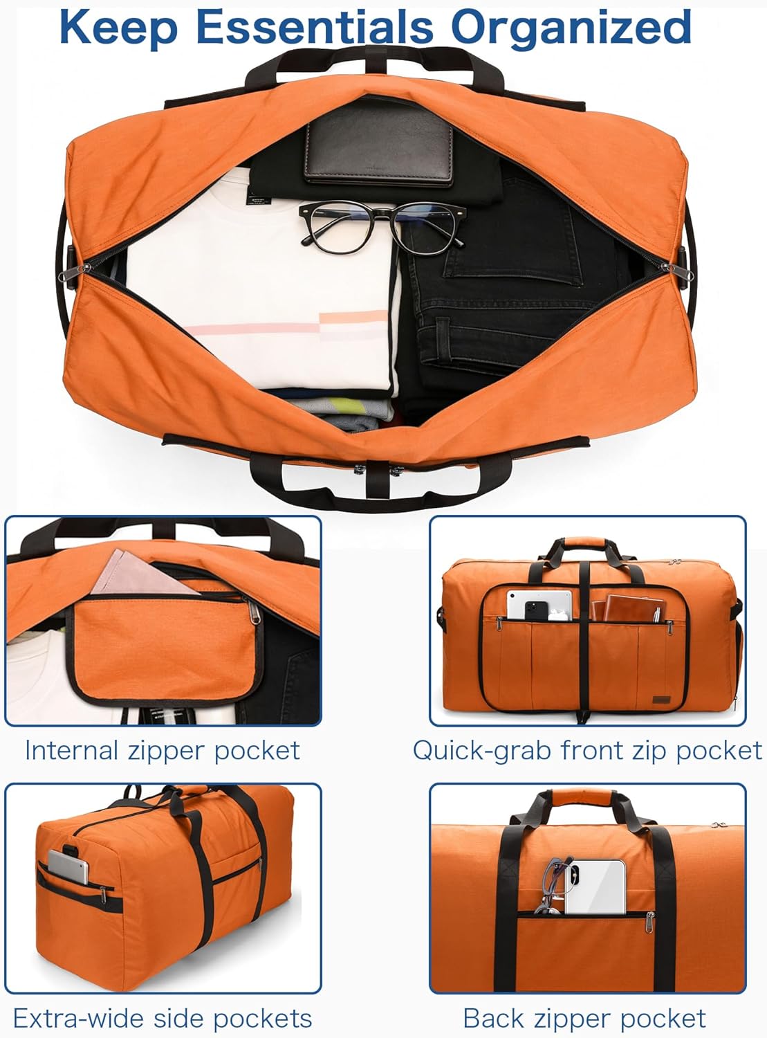 80L EXTRA LARGE Duffle Bag for Travel, 26" Foldable Travel Duffel Bag with Shoe Compartment for Men Women, Waterproof & Tear Resistant (Black, EXTRA LARGE, 80L)