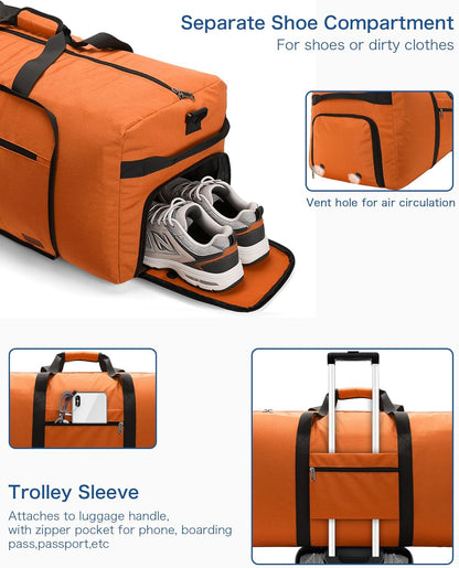 80L EXTRA LARGE Duffle Bag for Travel, 26" Foldable Travel Duffel Bag with Shoe Compartment for Men Women, Waterproof & Tear Resistant (Black, EXTRA LARGE, 80L)