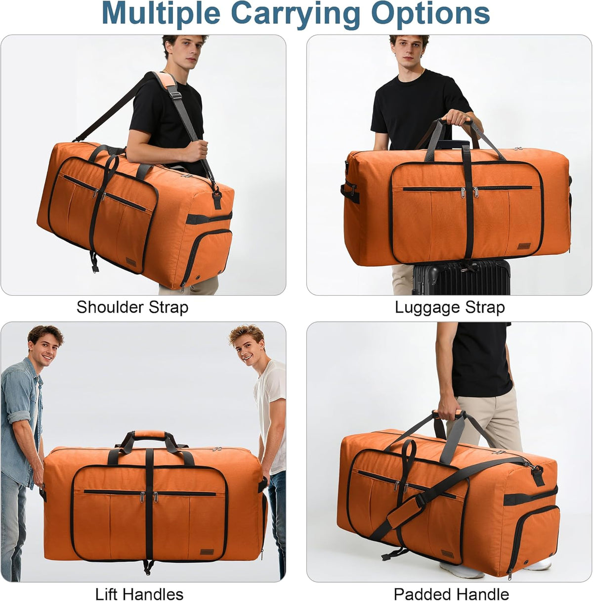 80L EXTRA LARGE Duffle Bag for Travel, 26" Foldable Travel Duffel Bag with Shoe Compartment for Men Women, Waterproof & Tear Resistant (Black, EXTRA LARGE, 80L)