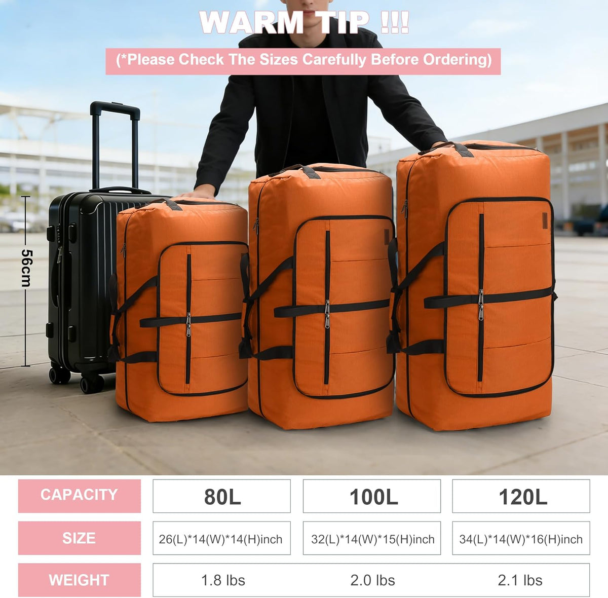 80L EXTRA LARGE Duffle Bag for Travel, 26" Foldable Travel Duffel Bag with Shoe Compartment for Men Women, Waterproof & Tear Resistant (Black, EXTRA LARGE, 80L)