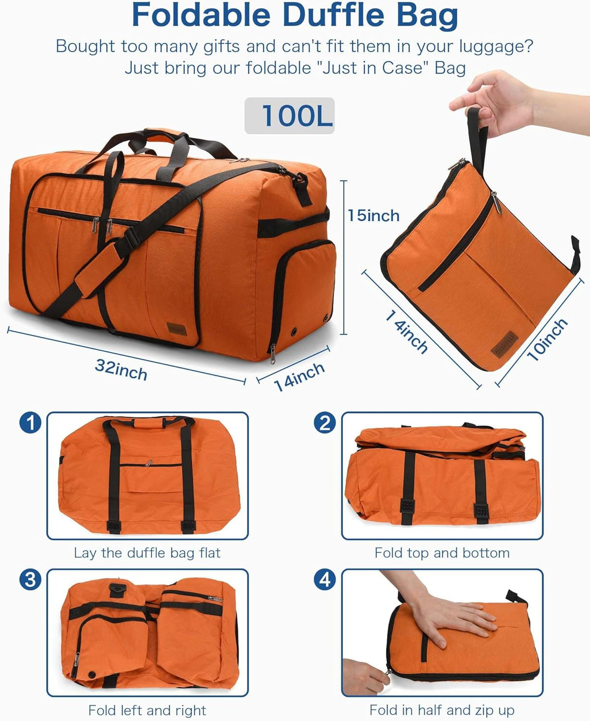 80L EXTRA LARGE Duffle Bag for Travel, 26" Foldable Travel Duffel Bag with Shoe Compartment for Men Women, Waterproof & Tear Resistant (Black, EXTRA LARGE, 80L)