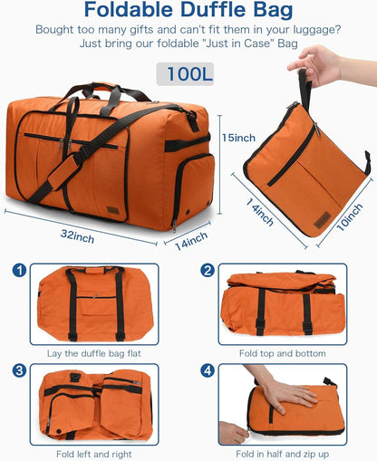 80L EXTRA LARGE Duffle Bag for Travel, 26" Foldable Travel Duffel Bag with Shoe Compartment for Men Women, Waterproof & Tear Resistant (Black, EXTRA LARGE, 80L)