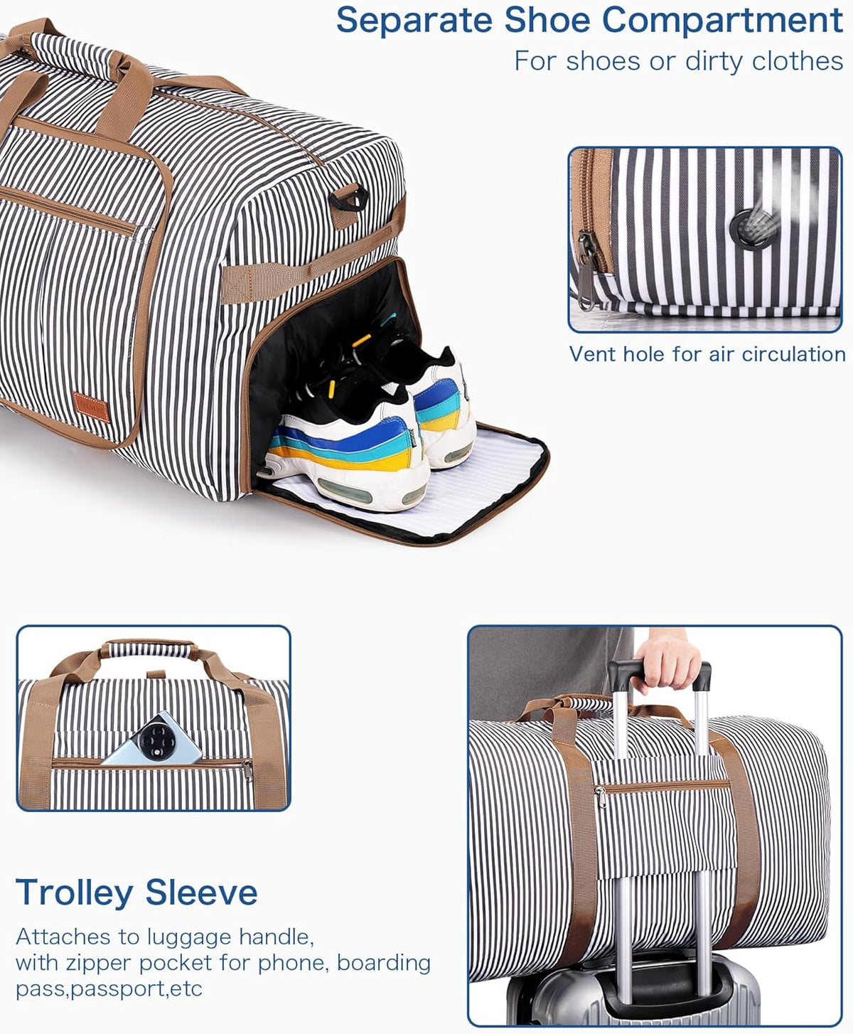 80L EXTRA LARGE Duffle Bag for Travel, 26" Foldable Travel Duffel Bag with Shoe Compartment for Men Women, Waterproof & Tear Resistant (Black, EXTRA LARGE, 80L)