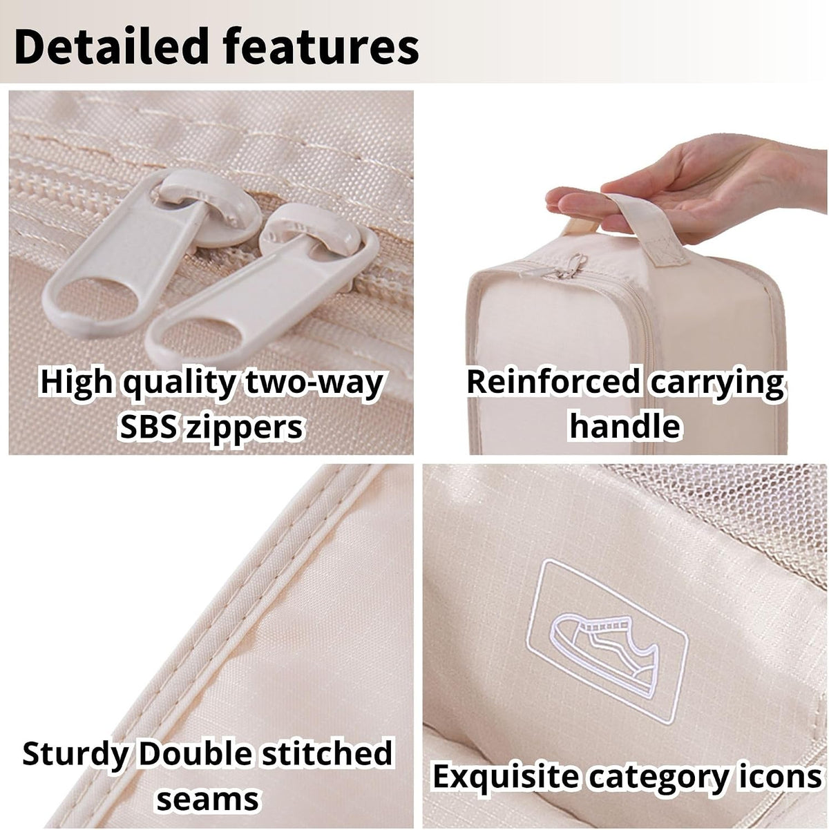 Travel Shoe Bag with Handle Holds 2 Pairs of Shoes, Shoe Packing Cubes for Travel (Black, 2 Pack)
