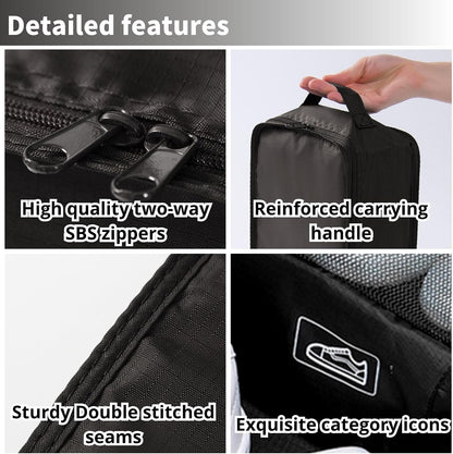 Travel Shoe Bag with Handle Holds 2 Pairs of Shoes, Shoe Packing Cubes for Travel (Black, 2 Pack)