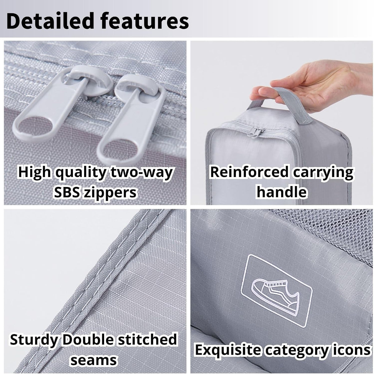 Travel Shoe Bag with Handle Holds 2 Pairs of Shoes, Shoe Packing Cubes for Travel (Black, 2 Pack)