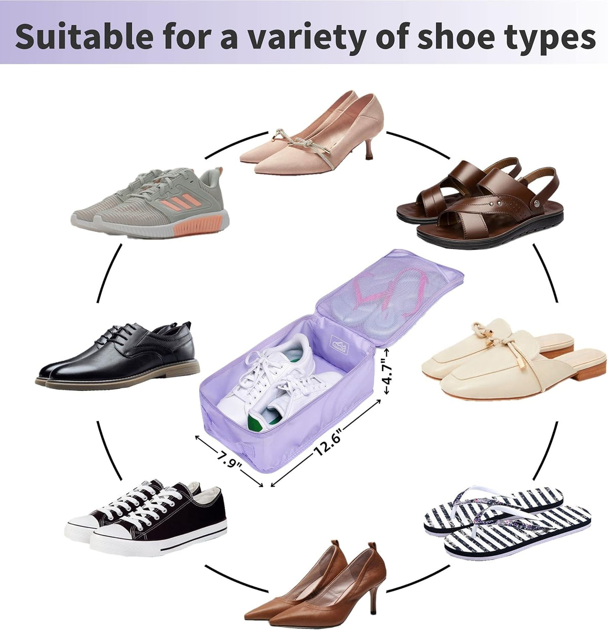 Travel Shoe Bag with Handle Holds 2 Pairs of Shoes, Shoe Packing Cubes for Travel (Black, 2 Pack)