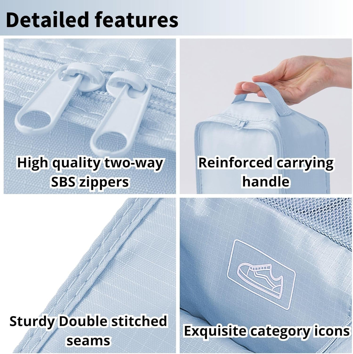 Travel Shoe Bag with Handle Holds 2 Pairs of Shoes, Shoe Packing Cubes for Travel (Black, 2 Pack)