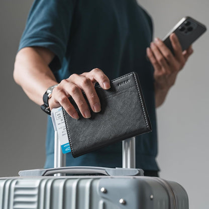 Passport Holder for Travel, Rfid Blocking Passport Cover, Slim Travel Wallet for Men & Women, Charcoal Black