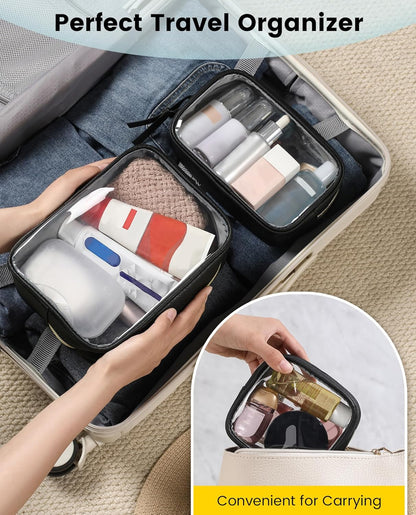 Travel Makeup Bag - 3 Pack Travel Toiletry Bag for Women Clear Cosmetic Bag Makeup Organizer Zipper Pouch for Travel Essentials Storage - Black