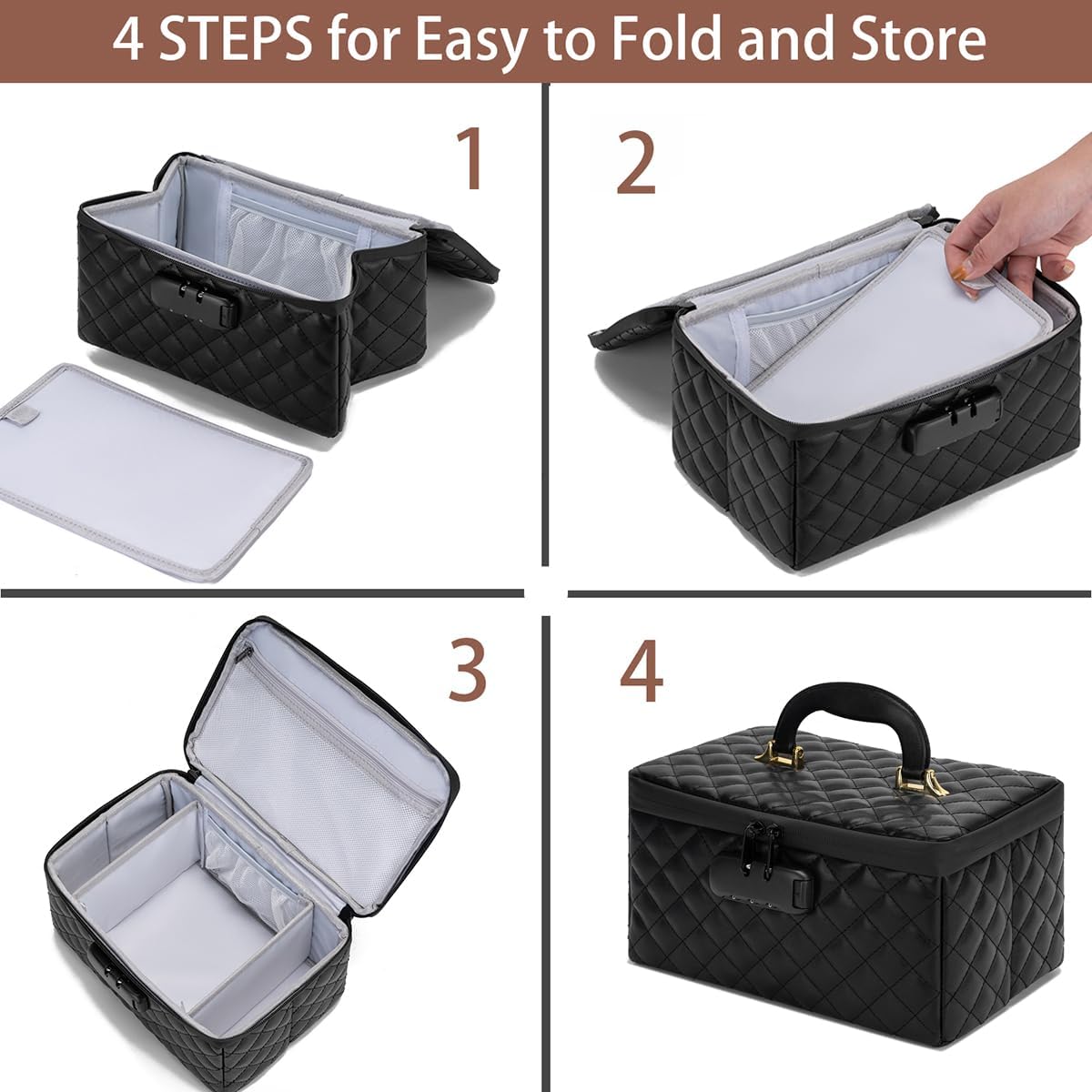 Portable makeup box with Lock, Large Capacity Travel Makeup Case Organizer, Makeup Bags for Girls Traveling With Handle and Divider Makeup Bag (off-white)
