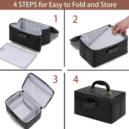 Portable makeup box with Lock, Large Capacity Travel Makeup Case Organizer, Makeup Bags for Girls Traveling With Handle and Divider Makeup Bag (off-white)