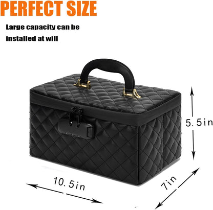 Portable makeup box with Lock, Large Capacity Travel Makeup Case Organizer, Makeup Bags for Girls Traveling With Handle and Divider Makeup Bag (off-white)