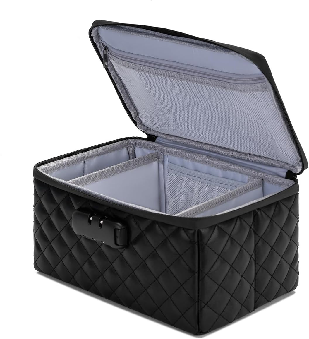 Portable makeup box with Lock, Large Capacity Travel Makeup Case Organizer, Makeup Bags for Girls Traveling With Handle and Divider Makeup Bag (off-white)