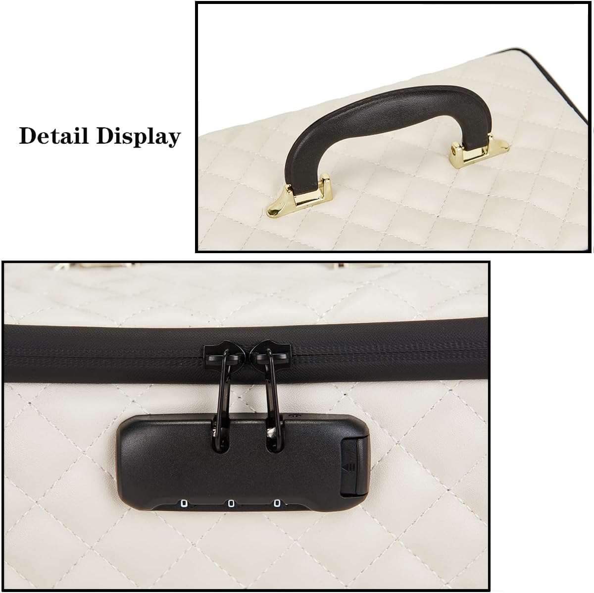 Portable makeup box with Lock, Large Capacity Travel Makeup Case Organizer, Makeup Bags for Girls Traveling With Handle and Divider Makeup Bag (off-white)