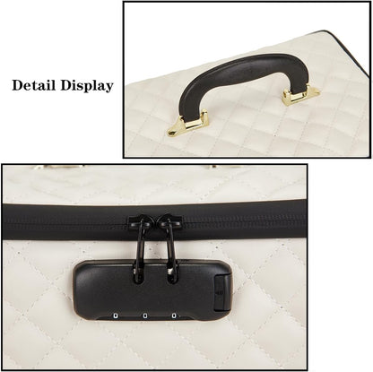 Portable makeup box with Lock, Large Capacity Travel Makeup Case Organizer, Makeup Bags for Girls Traveling With Handle and Divider Makeup Bag (off-white)