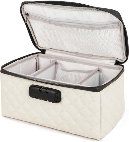 Portable makeup box with Lock, Large Capacity Travel Makeup Case Organizer, Makeup Bags for Girls Traveling With Handle and Divider Makeup Bag (off-white)