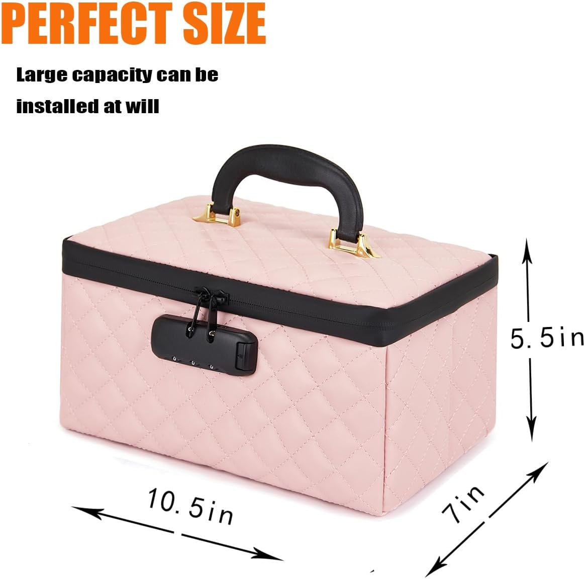Portable makeup box with Lock, Large Capacity Travel Makeup Case Organizer, Makeup Bags for Girls Traveling With Handle and Divider Makeup Bag (off-white)