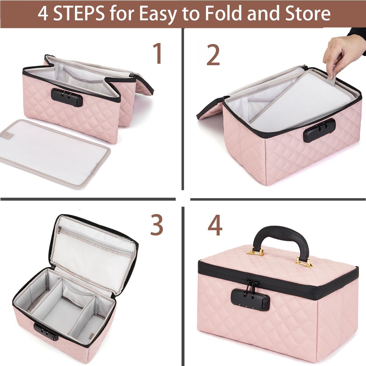 Portable makeup box with Lock, Large Capacity Travel Makeup Case Organizer, Makeup Bags for Girls Traveling With Handle and Divider Makeup Bag (off-white)