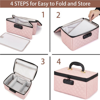 Portable makeup box with Lock, Large Capacity Travel Makeup Case Organizer, Makeup Bags for Girls Traveling With Handle and Divider Makeup Bag (off-white)