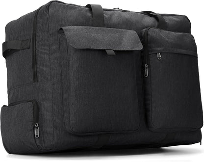 Large Travel Duffle Bag for Men Women, 80L 100L 120L Foldable Waterproof Duffle Bag, Packable Bag with Shoes Compartment for Overnight Gym Weekender Bag (Black, 80L)