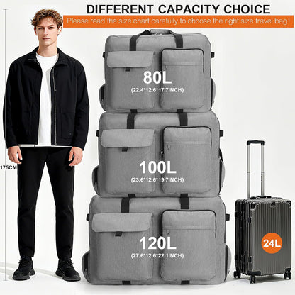 Large Travel Duffle Bag for Men Women, 80L 100L 120L Foldable Waterproof Duffle Bag, Packable Bag with Shoes Compartment for Overnight Gym Weekender Bag (Black, 80L)