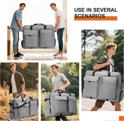 Large Travel Duffle Bag for Men Women, 80L 100L 120L Foldable Waterproof Duffle Bag, Packable Bag with Shoes Compartment for Overnight Gym Weekender Bag (Black, 80L)