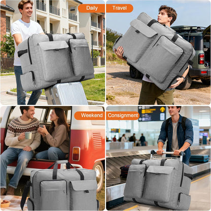 Large Travel Duffle Bag for Men Women, 80L 100L 120L Foldable Waterproof Duffle Bag, Packable Bag with Shoes Compartment for Overnight Gym Weekender Bag (Black, 80L)