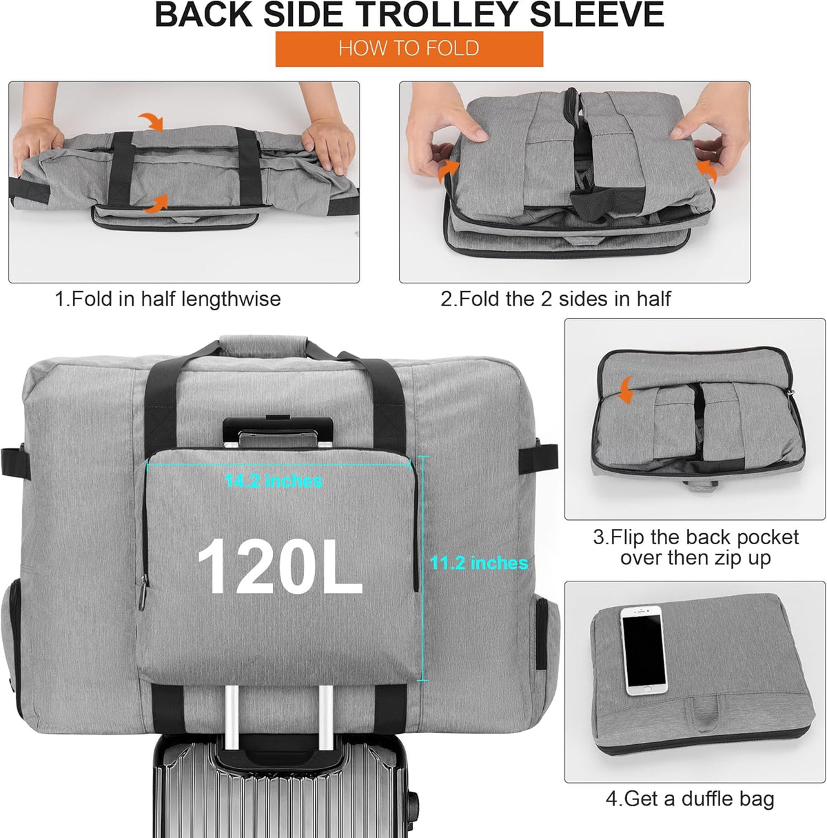Large Travel Duffle Bag for Men Women, 80L 100L 120L Foldable Waterproof Duffle Bag, Packable Bag with Shoes Compartment for Overnight Gym Weekender Bag (Black, 80L)