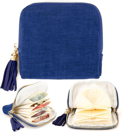 Small Travel Jewelry Case, Portable Soft Jewelry Bags, Organizer Pouch with 6 Compartments Pocket, Anti-Scratch Storage Holder for Bangle Bracelets Earrings Necklace, Women Gifts, Ocean Blue