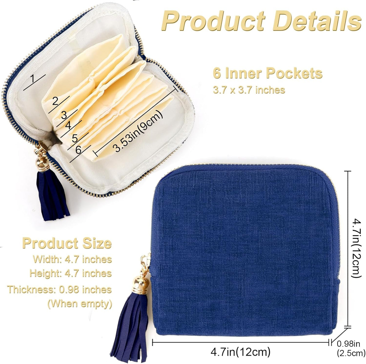 Small Travel Jewelry Case, Portable Soft Jewelry Bags, Organizer Pouch with 6 Compartments Pocket, Anti-Scratch Storage Holder for Bangle Bracelets Earrings Necklace, Women Gifts, Ocean Blue
