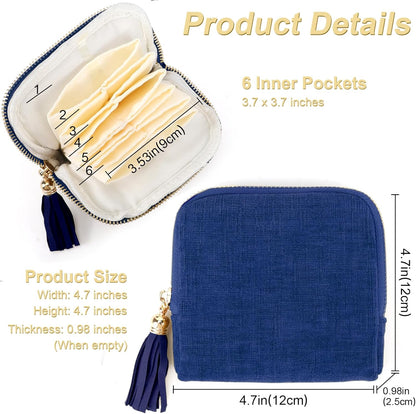 Small Travel Jewelry Case, Portable Soft Jewelry Bags, Organizer Pouch with 6 Compartments Pocket, Anti-Scratch Storage Holder for Bangle Bracelets Earrings Necklace, Women Gifts, Ocean Blue