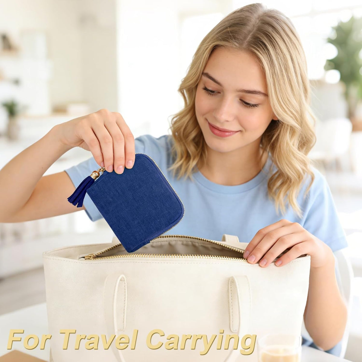 Small Travel Jewelry Case, Portable Soft Jewelry Bags, Organizer Pouch with 6 Compartments Pocket, Anti-Scratch Storage Holder for Bangle Bracelets Earrings Necklace, Women Gifts, Ocean Blue