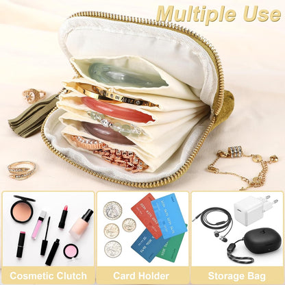 Small Travel Jewelry Case, Portable Soft Jewelry Bags, Organizer Pouch with 6 Compartments Pocket, Anti-Scratch Storage Holder for Bangle Bracelets Earrings Necklace, Women Gifts, Ocean Blue