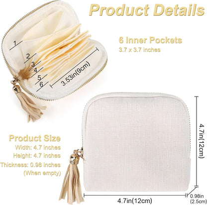 Small Travel Jewelry Case, Portable Soft Jewelry Bags, Organizer Pouch with 6 Compartments Pocket, Anti-Scratch Storage Holder for Bangle Bracelets Earrings Necklace, Women Gifts, Ocean Blue
