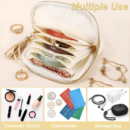 Small Travel Jewelry Case, Portable Soft Jewelry Bags, Organizer Pouch with 6 Compartments Pocket, Anti-Scratch Storage Holder for Bangle Bracelets Earrings Necklace, Women Gifts, Ocean Blue