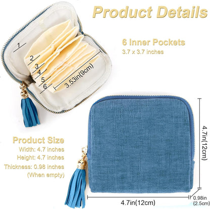 Small Travel Jewelry Case, Portable Soft Jewelry Bags, Organizer Pouch with 6 Compartments Pocket, Anti-Scratch Storage Holder for Bangle Bracelets Earrings Necklace, Women Gifts, Ocean Blue