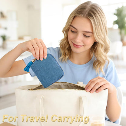 Small Travel Jewelry Case, Portable Soft Jewelry Bags, Organizer Pouch with 6 Compartments Pocket, Anti-Scratch Storage Holder for Bangle Bracelets Earrings Necklace, Women Gifts, Ocean Blue