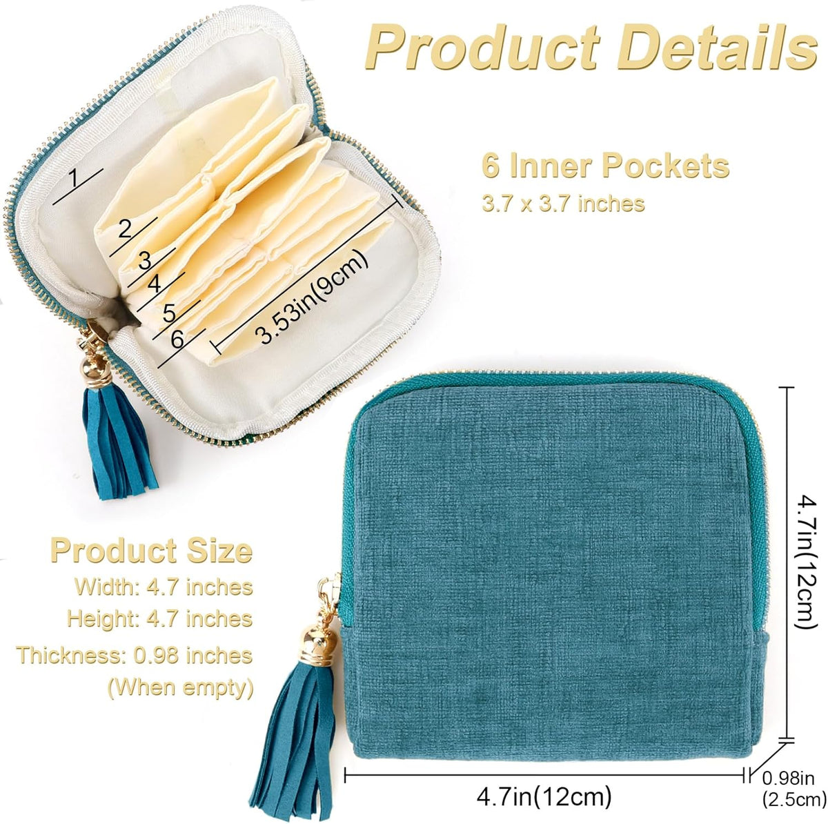 Small Travel Jewelry Case, Portable Soft Jewelry Bags, Organizer Pouch with 6 Compartments Pocket, Anti-Scratch Storage Holder for Bangle Bracelets Earrings Necklace, Women Gifts, Ocean Blue